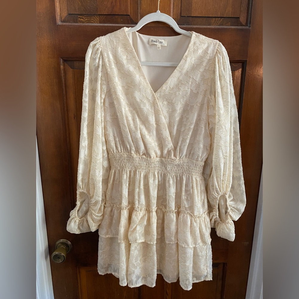 Peach Love California cream with gold accent dress, size M